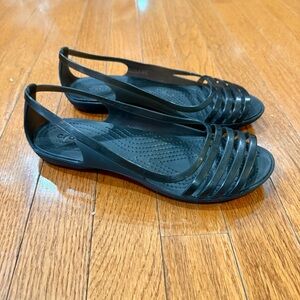 Crocs Isabella Huarache Jelly Sandals Flats Womens 7 Black 202463-001 Peep Toe